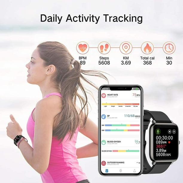 Montre Connectée Femmes Homme, Montre Intelligente Smartwatch avec Moniteur  de fréquence Cardiaque, Montre Sport avec Podometre Calories Sommeil  Chronometre, Bracelet Connecté 