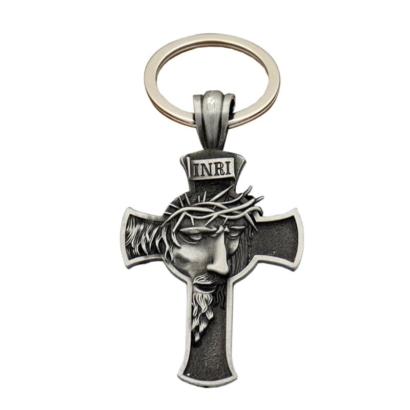 Jesus Cross Crucifix Crown Of Thorns Religious Keyring Keychain Free Gift Bag