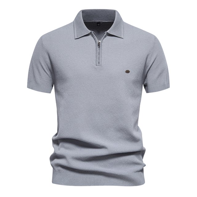 Polo de punto acanalado de calidad de marca para hombre, Polo transpirable y fresco con textura con cremallera, manga corta, novedad de verano de 2024