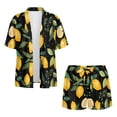 thumbnail image 4 of Xoenoiee Lemon Leaves Print Women's 2 Piece Beach Outfits Short Sleeve Shirts and High Waist Shorts Lounge Sets Casual Tracksuit Set Beachwear, XL, 4 of 7