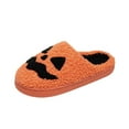 thumbnail image 3 of Halloween Pumpkin House Slippers for Woman Winter Flat Heel Close Toe Casual Home Indoor Outdoor Slides Slippers Winter Fleece-Lined Shoes for Women Orange 5.5, 3 of 10