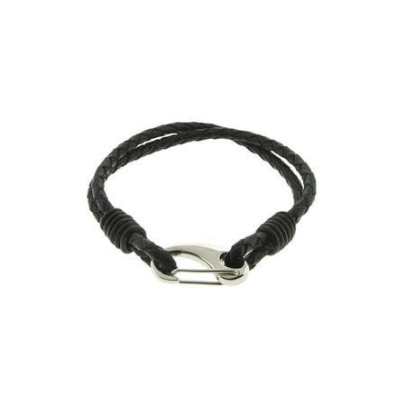8" Double Wrap Leather Black Cord Men's Bracelet with Stainless Steel Clasp