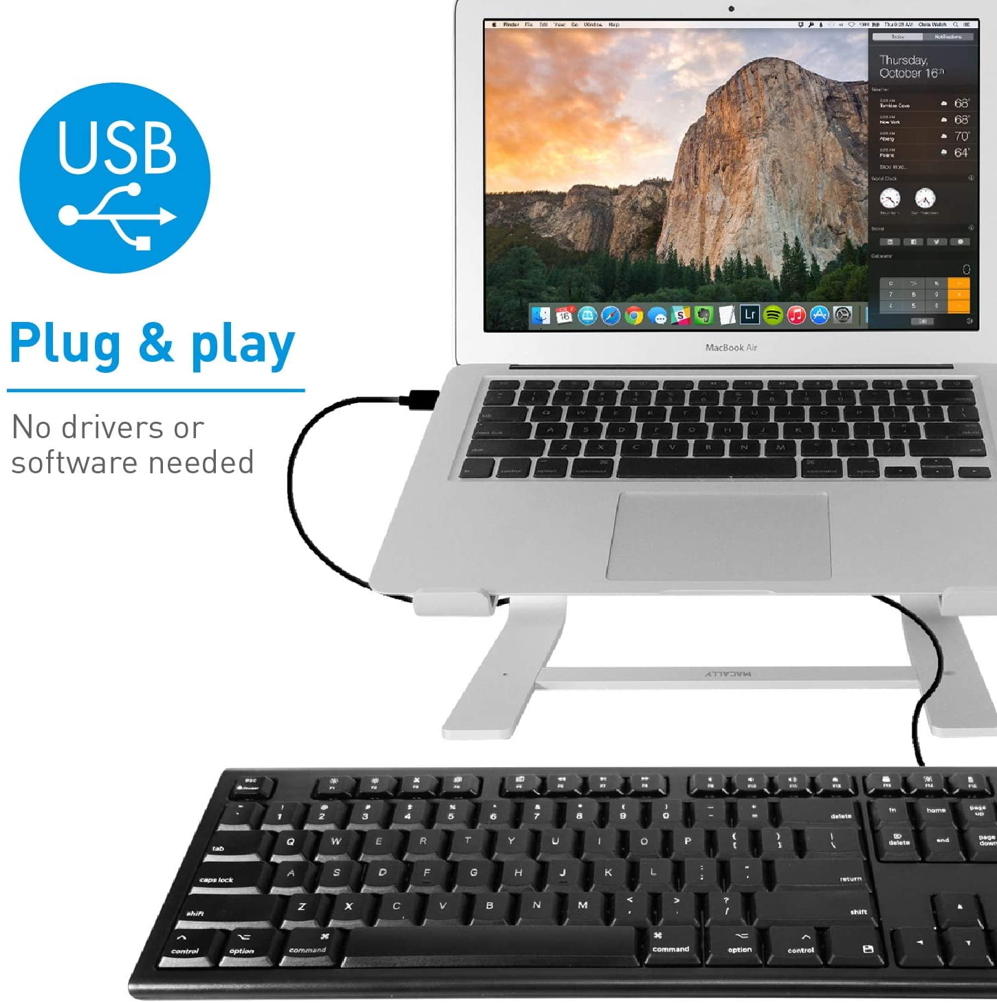 Macally Full-Size USB Wired Keyboard for Mac Mini/Pro, iMac Desktop Computer, MacBook Pro/Air Desktop w/ 16 Compatible Apple Shortcuts, Extended with Number Keypad, Rubber Domed Keycaps - Spill Proof