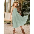 thumbnail image 3 of Arshiner Girls Summer Dress Boho Spaghetti Strap Square Neck Solid A Line Beach Long Dress with Pockets Light Blue 9-10 Years, 3 of 7