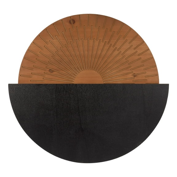 19.7 x 18.5 Inch Round Wall Decor, 3D Textured Wood Carved Sun Moon Abstract Wall Art Sculpture, Modern Boho Half-Circle Hanging Decor Home Farmhouse Bathroom Decorations Indoor