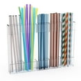 thumbnail image 4 of Acrylic Straw Holder Organizer with Double Sided Adhesive Tape, 5 Compartments, Reusable Straw Dispenser for Cabinet Kitchen Door Countertop, Transparent, 4 of 8