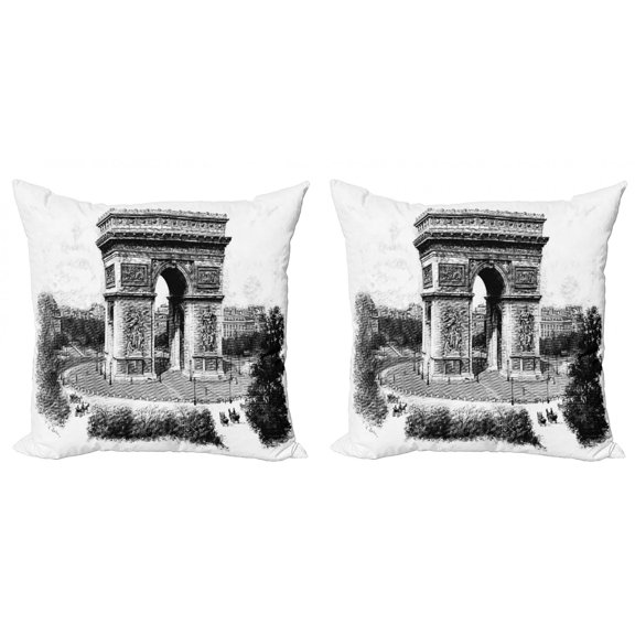 Ambesonne Retro Throw Pillow Cover 2 Pack, Auguste Vitu Monument, 16", Black and White