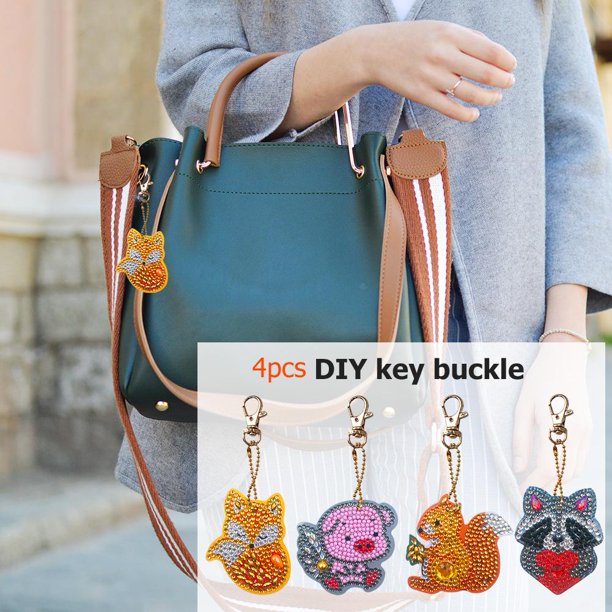 Cuadros Decorativos 4 piezas DIY completo taladro especial en forma de diamante pintura animales bolsa llavero colgante Tmvgtek embutido en tela