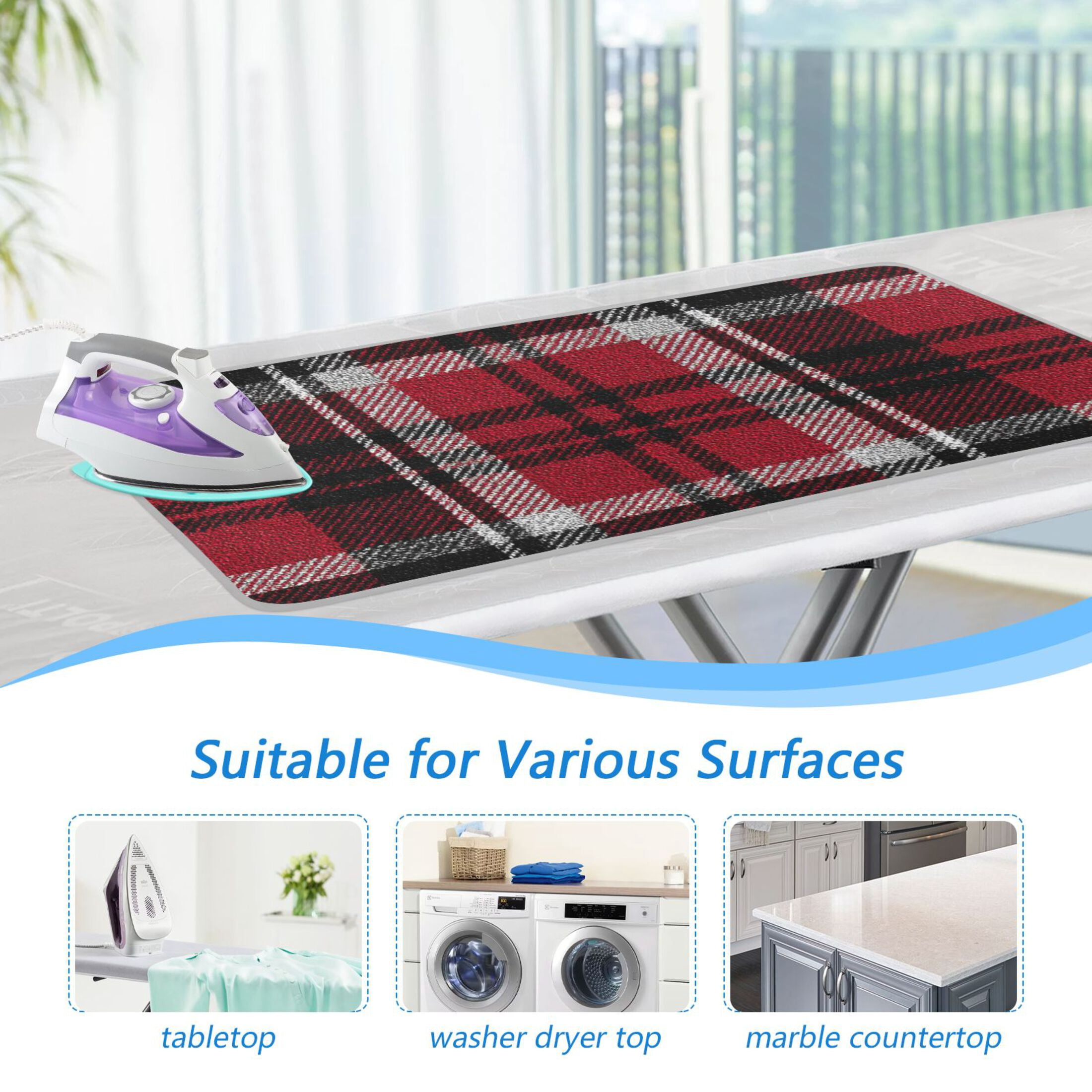 Red White Black Plaids Ironing Mat Blanket Portable Travel Ironing Pad Heat Resistant Pad 47.2" x 27.6”