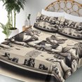 thumbnail image 3 of Ambesonne Cat Fitted & Top Sheet Set with Sham, Gentleman Kitties Playing Poker, Ivory Dark Taupe, 3 of 5