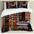thumbnail image 1 of Amsterdam Duvet Cover Set King Size, Traditional Antique Houses with Reflections in the Canal Sightseeing Travel Theme, Decorative 3 Piece Bedding Set with 2 Pillow Shams, Multicolor, by Ambesonne, 1 of 3