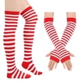 thumbnail image 2 of Resicozy Women's Striped Knee High Socks, Over Knee Thigh High Socks, Arm Warmer and Fingerless Gloves Set Red-White, 2 of 3