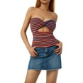 thumbnail image 5 of Aunavey Womens Striped Crisscross Knitted Crop Tube Top Hollow Out Sleeveless Strapless Cropped Tank Top Vest, 5 of 8