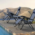 thumbnail image 3 of Vineego 3 Pieces Zero Gravity Chair Patio Foldable Chaise Lounge Chairs 2 Beach Chairs and Table with Cup Holders,Blue, 3 of 8