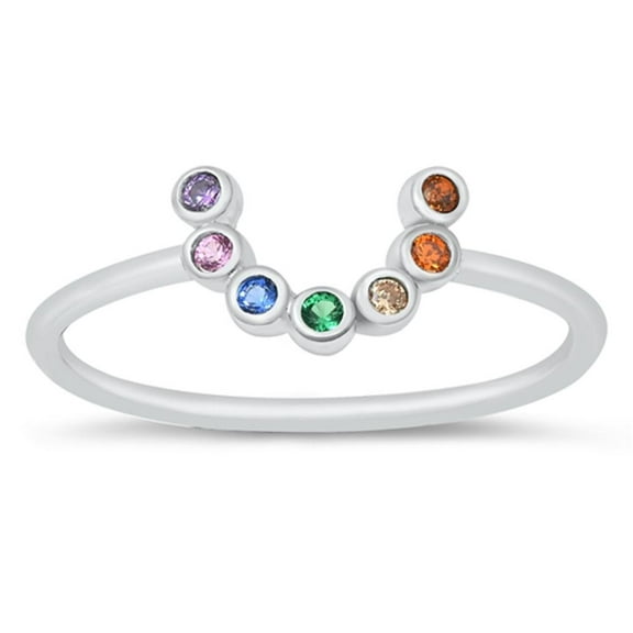Rainbow Horseshoe Circle Dainty Ring .925 Sterling Silver Band Multi-color CZ Female Size 4