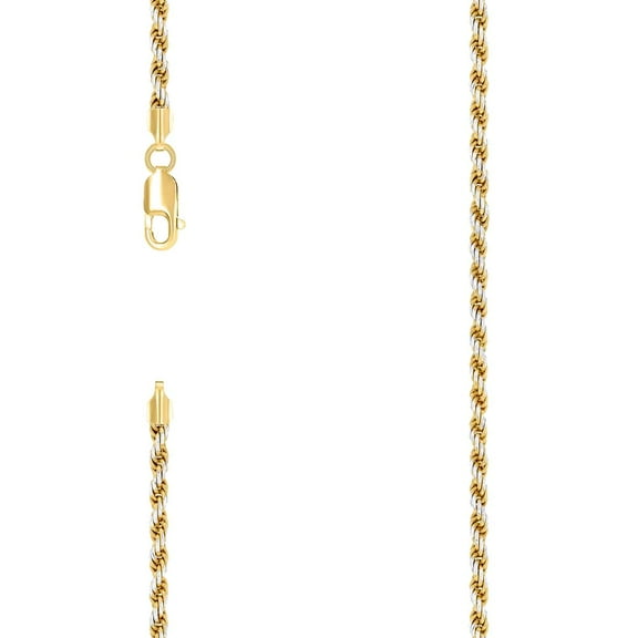 925 Sterling Silver Solid Rope Chain Two Tone 2.5mm Necklace 22 Inch Chain Necklace for Women and Men