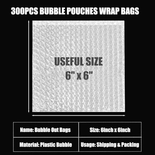 300PCS Clear Bubble Out Bag 6" x 6", Small Bubble Pouches Wrap Bags, Double Wall Shockproof Bubble Pouches Packaging Bags Cushioning Protective Bag for Moving, Shipping, Packing and Storage
