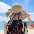 thumbnail image 2 of Women Sun Straw Summer Hat with Flat Top, Ribbon Bow, and Wide Brim - Perfect for Travel Beach and Outdoor Activities, UV Protected - Khaki, 2 of 6