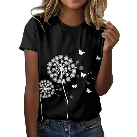 

Scrub Tops for Women Flower Printed Shirts Short Sleeve O Neck Tee T Shirt Top