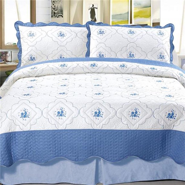 Bedford Home 66A20024 Brianna Embroidered 3 Piece Quilt Set, Full