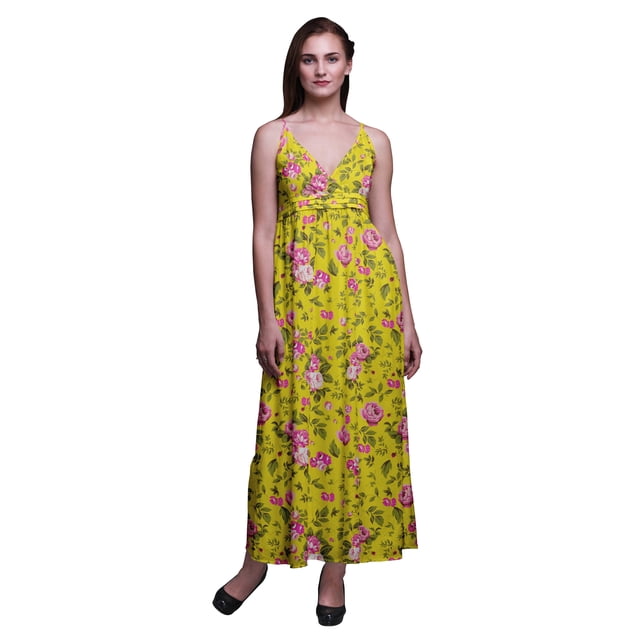 Bimba Robe Longue Chic à Imprimé Floral pour Femme, Style Bohème, Maxi d'Été, Tenue de Plage - Moyen