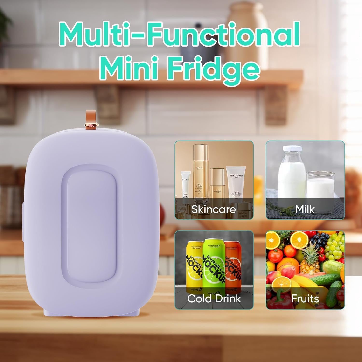 4L  Fridge, Portable Skincare Fridge, Low Noise Refrigerator for Beauty Products, Beverage, Home, Bedroom, Lavender