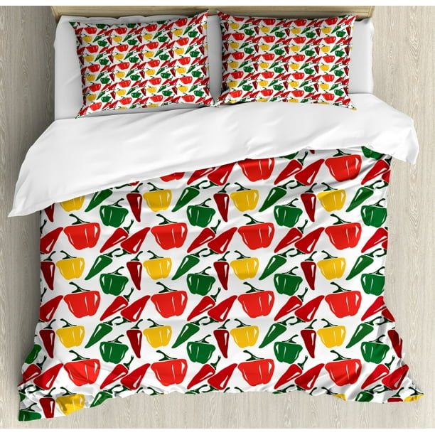 Peppers Duvet Cover Set Queen Size, Mexican Food Ingredients Farmland