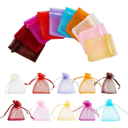 PH PandaHall 100pcs Sheer Organza Bags, 2.7 X 3.5” Mixed Color Drawstring Organza Gift Bags Wedding Favors Bag for Party Wedding Christmas Valentine Favors Jewelry Bags Christmas Tree Bags