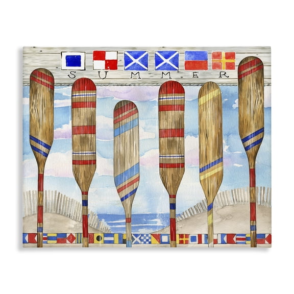 Stupell Industries Nautical Flags & Paddles Nautical & Beach Painting Wrapped Canvas Art Print Wall Art, 20 x 16