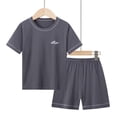 thumbnail image 2 of Ahuyic Toddler Kids Casual Fashion Outfits, Spring And Autumns Solid Color Top And Pants Set For Kids, Children's Short Sleeved Round Neck Top Set Elastic Waist Shorts Children's Summer Casual Set, 2 of 7
