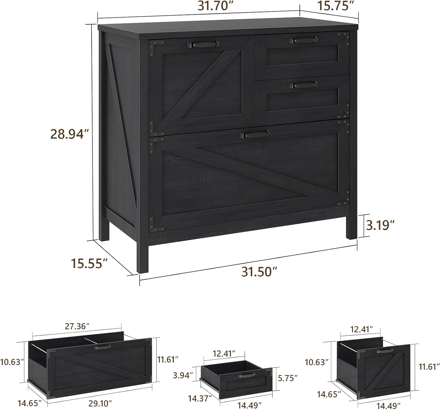 Vabches Lateral File Cabinet with 4 Drawers, Farmhouse Large Wood File Storage Cabinets Printer Stand for Home Office Cabinet