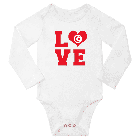

Love Tunisia Heart Flag Baby Long Slevve Rompers Bodysuit (White 12-18 Months)