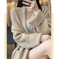 thumbnail image 5 of Cárdigan de punto coreano de otoño e invierno de longitud media a larga para mujer, suéter grueso de color sólido y cuello suelto, 5 of 5