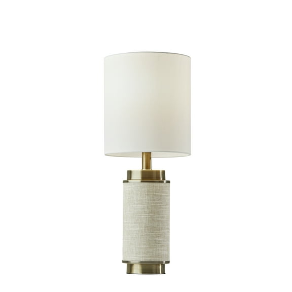 Adesso Marsha Table Lamp, Antique Brass with Beige Textured Fabric