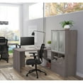 thumbnail image 2 of Bestar i3 Plus L-Desk with Frosted Glass Door Hutch in Bark Gray & White, 2 of 5