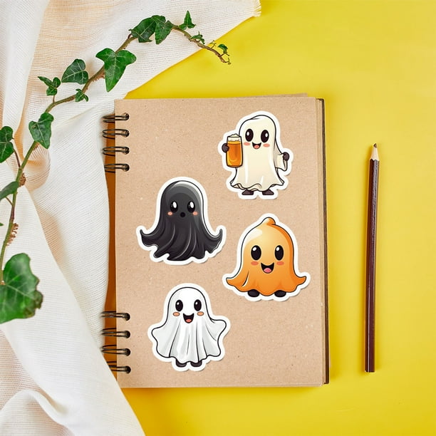 RKSTN halloween decroations 50 Ghost Stickers For Halloween PVC Watertight Stickers Suitable For Water Bottles Laptops Computers Cars Suitcases Cups Mobile Phones