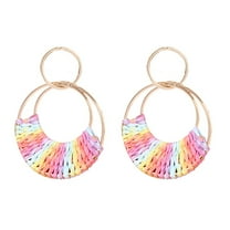 HUANLEDASH 1 Pair Raffia Drop Hoop Earrings Geometric Ring Summer Boho Beach Vacation Party Straw Woven Stud Dangle Earrings Fashion Accessories Perfect Gift