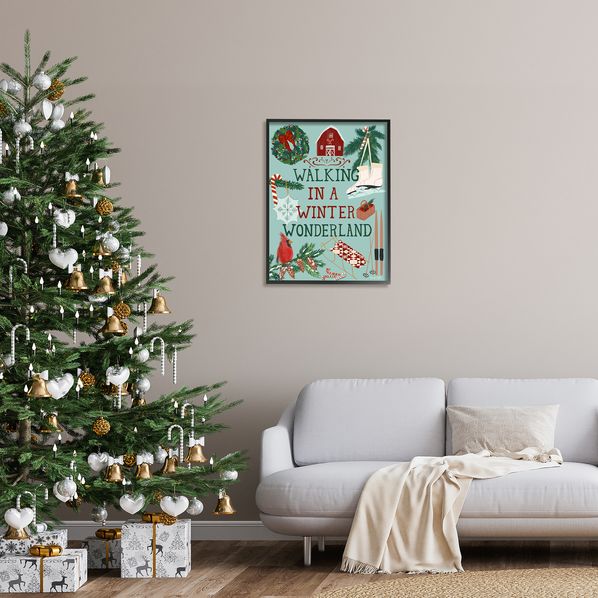Stupell Industries Winter Wonderland Phrase Holiday Painting Black Framed Art Print Wall Art, 24 x 30