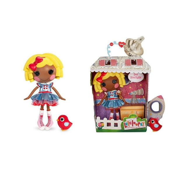 Lalaloopsy Doll - Dot Starlight with Pet Bird, 13" STEM-inspired astronaut doll with changeable shiny blue outfit and shoes, in reusable house package playset