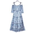 thumbnail image 3 of Taylor Women's Off The Shoulder Floral Print Chiffon Smocked Midi Dress (Ivory, 8), 3 of 4