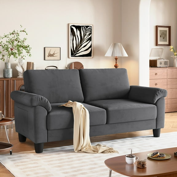 Vesgantti 70" Mid-Century Modern Velvet Sofa - Grey, Removable Cover, Deep Seated, Easy Assembly