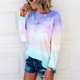 thumbnail image 4 of CaComMARK PI Clearance Women Tie Dye Sweatshirt Color Block Long Sleeve Crewneck Oversized Tshirt Blue 6(M), 4 of 4