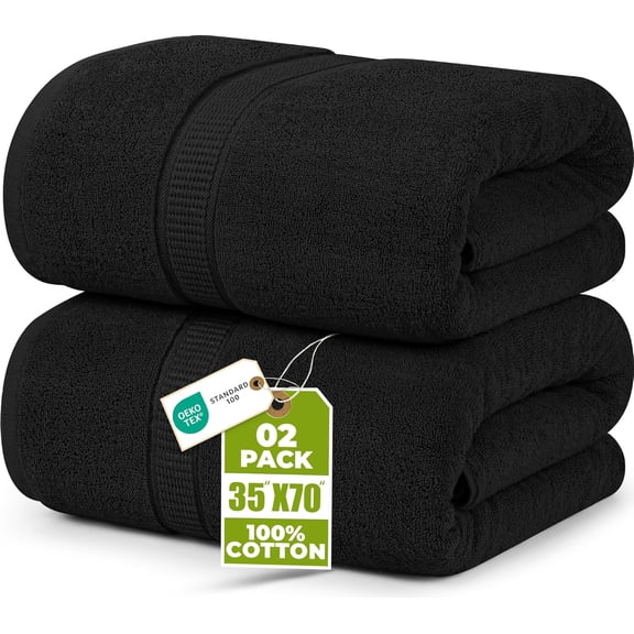 Utopia Towels Luxurious Jumbo Bath Sheet 2 Piece, 600 GSM, 35 by 70 Inches, 100% Ring Spun Cotton, Highly Absorbent and Quick Dry Extra Large Bath Towel, Super Soft Towel, Black