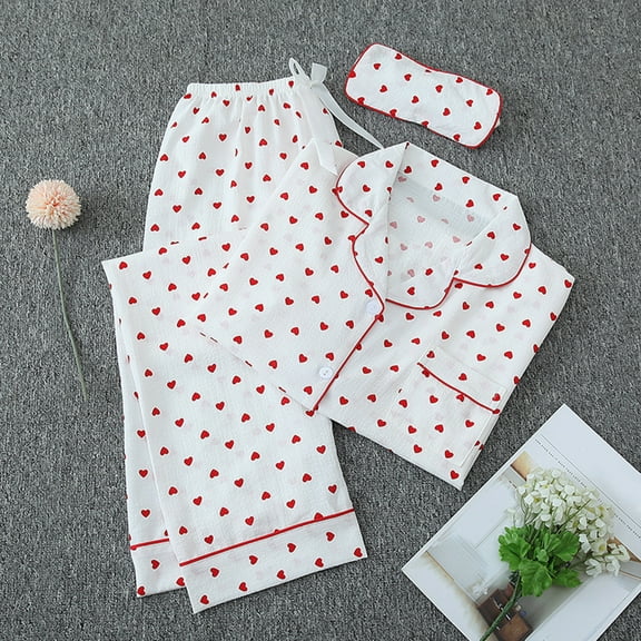 LSLJS Womens Long Sleeve Pajama Set Lapel Button Down Pajamas Sets Casual Valentine's Day Heart Graphic Sleepwear