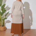 thumbnail image 4 of Large Size Beige Brown Minimalist Artwork Design Long Sleeved Dress Women Dress for Parties Elegant Chic Evening Dresses, 4 of 7