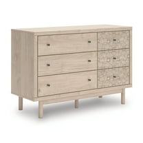 Signature Design by Ashley Birkmore 6-Drawer Dresser, Light Oak Finish with Floral Accents, Tan