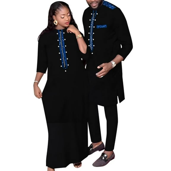 BAZINRICHE African Traditional Couple Clothing Maxi Dresses Dashiki Men Outfits Cotton Matching Sets WYQ752