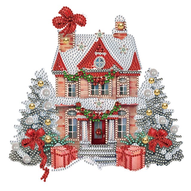 5D-Diamantgemälde zum Selbermachen, teilweise speziell geformter Bohrer, Weihnachtshütte, 30 x 30 cm