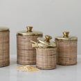 thumbnail image 2 of Creative Co-Op Rattan Wrapped Stainless Steel Canisters, Set of 4, Brass Finish, 2 of 5