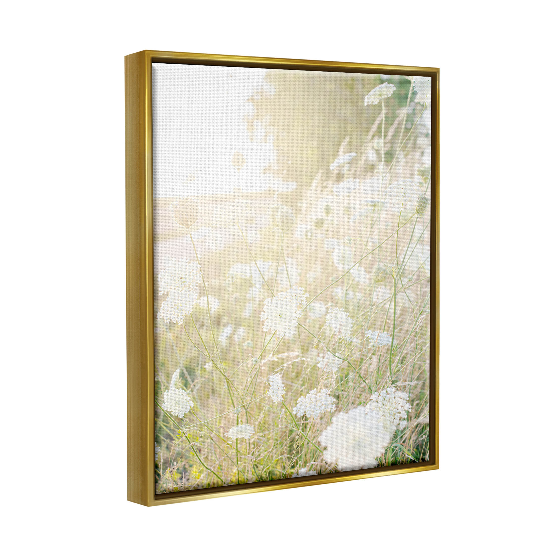 Sunlit Meadow Blooming Wildflowers Landscape Photograph Metallic Gold Framed Art Print Wall Art